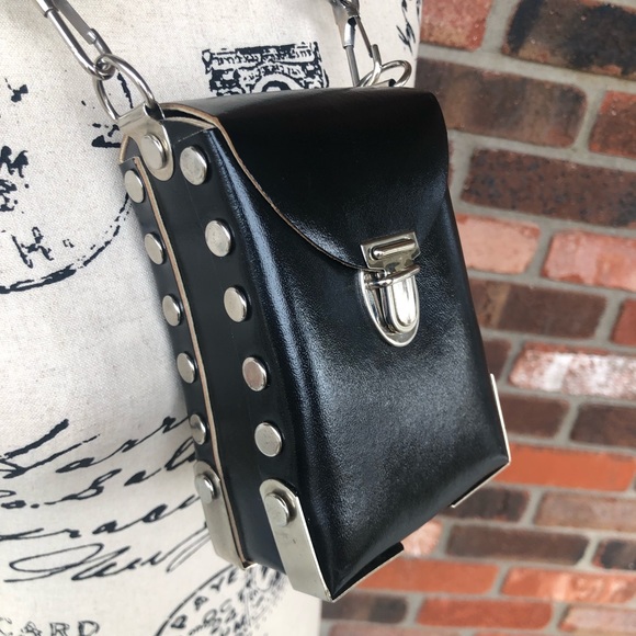 Vintage Handbags - STUDDED CROSSBODY VINTAGE BONDED LEATHER MINI BAG M & K OF BEVERLY HILLS NWT